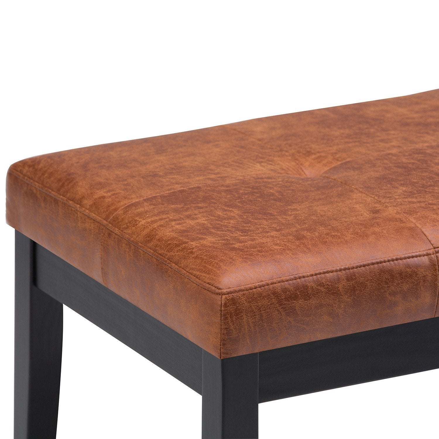 Distressed Saddle Brown Distressed Vegan Leather | Lacey Tufted Ottoman Bench