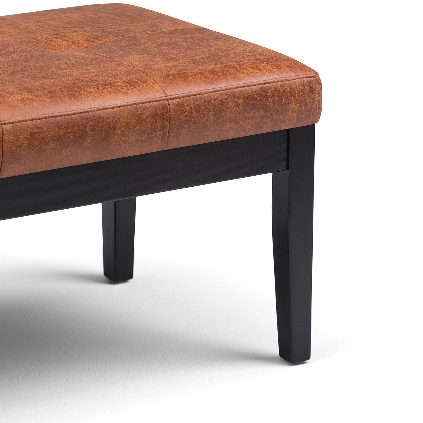 Distressed Saddle Brown Distressed Vegan Leather | Lacey Tufted Ottoman Bench