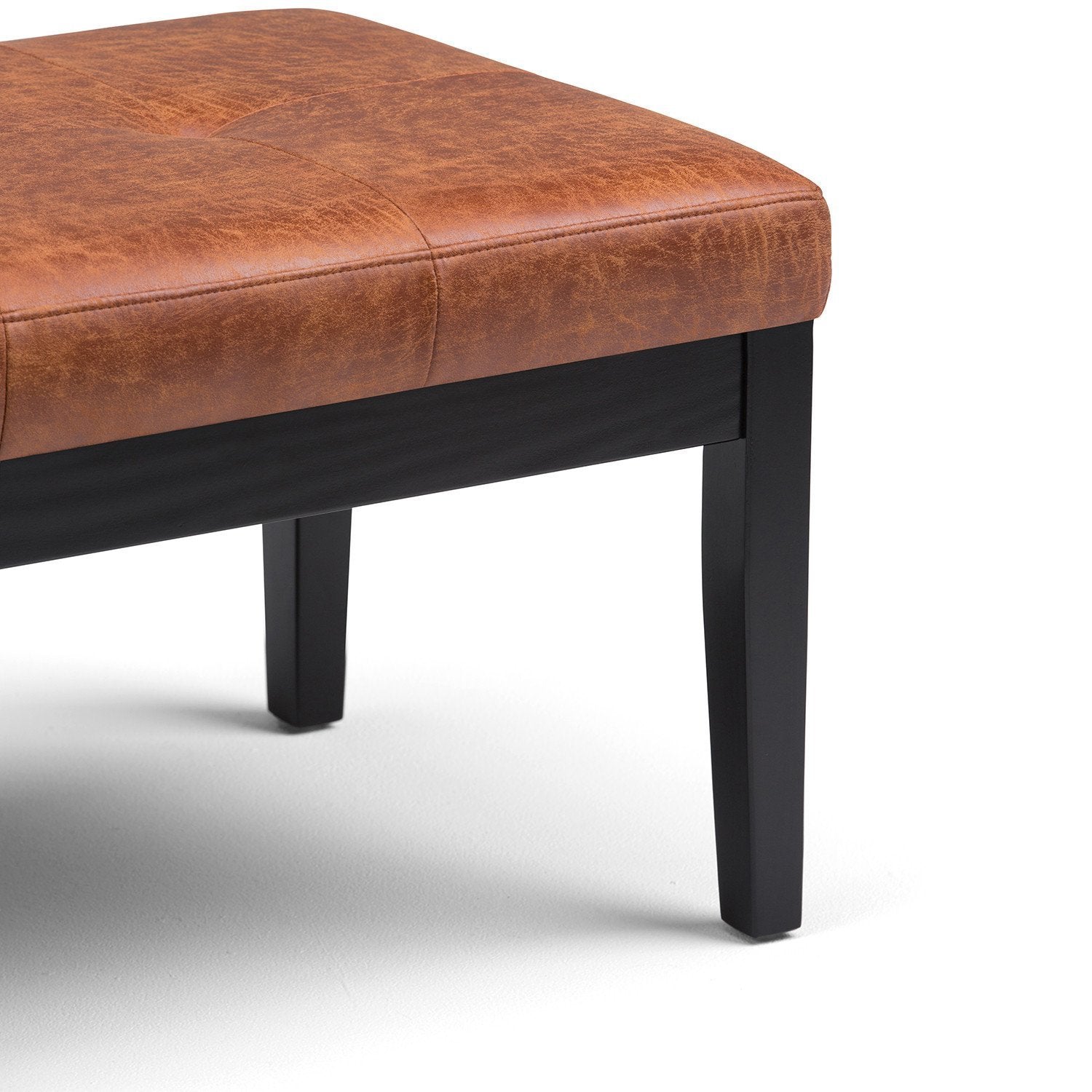 Distressed Saddle Brown Distressed Vegan Leather | Lacey Tufted Ottoman Bench