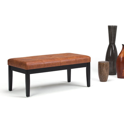 Distressed Saddle Brown Distressed Vegan Leather | Lacey Tufted Ottoman Bench