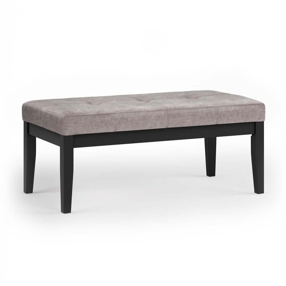 Distressed Grey Taupe Distressed Vegan Leather | Lacey Tufted Ottoman Bench