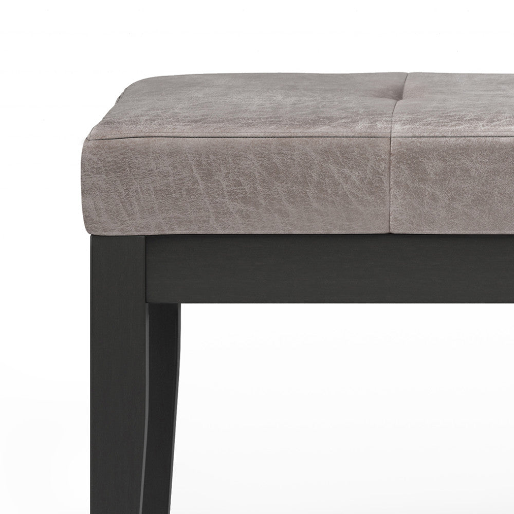 Distressed Grey Taupe Distressed Vegan Leather | Lacey Tufted Ottoman Bench