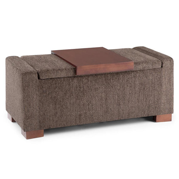Bretton Lift Top Storage Ottoman in Deep Umber Brown Fabric