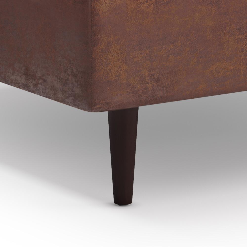 Distressed Saddle Brown Faux Distressed Leather | Shay Mid Century Large Square Coffee Table Storage Ottoman