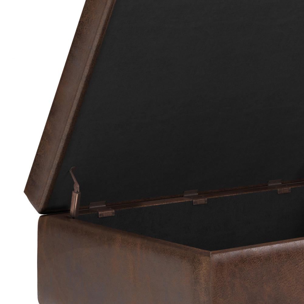  Distressed Chestnut Brown Distressed Vegan Leather | Shay Mid Century Small Square Coffee Table Storage Ottoman