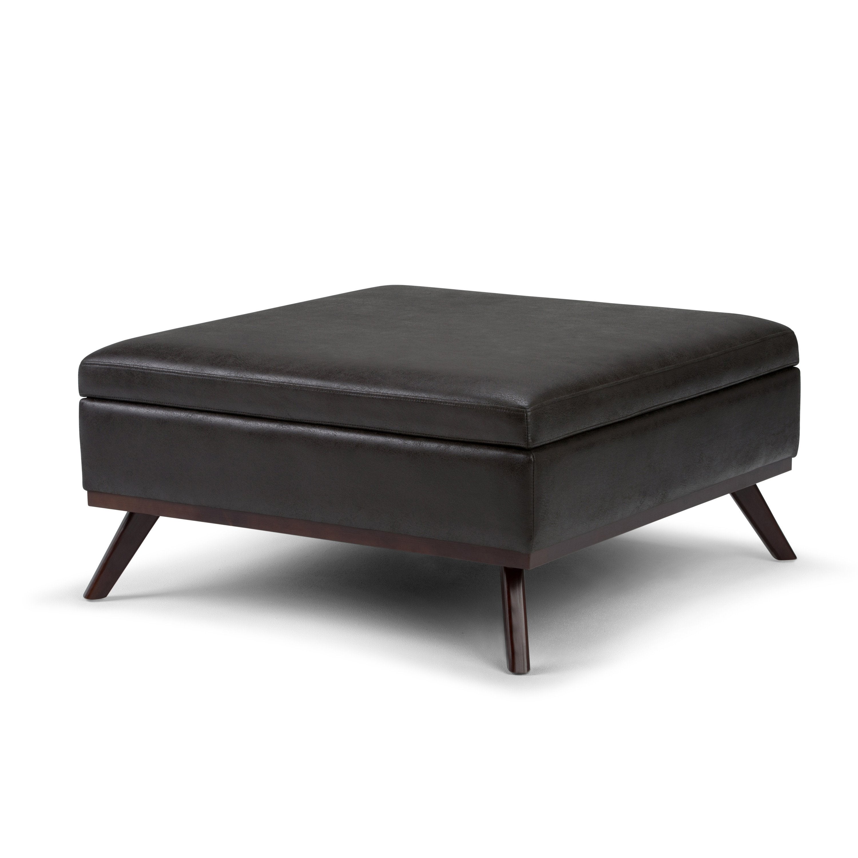 Distressed Black Distressed Vegan Leather | Owen Coffee Table Ottoman with Storage