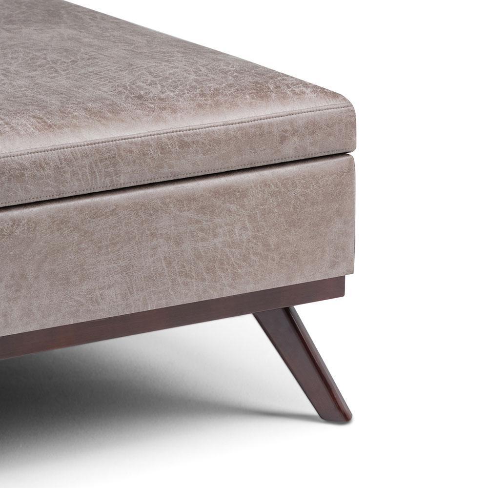 Distressed Grey Taupe Distressed Vegan Leather | Owen Coffee Table Ottoman with Storage