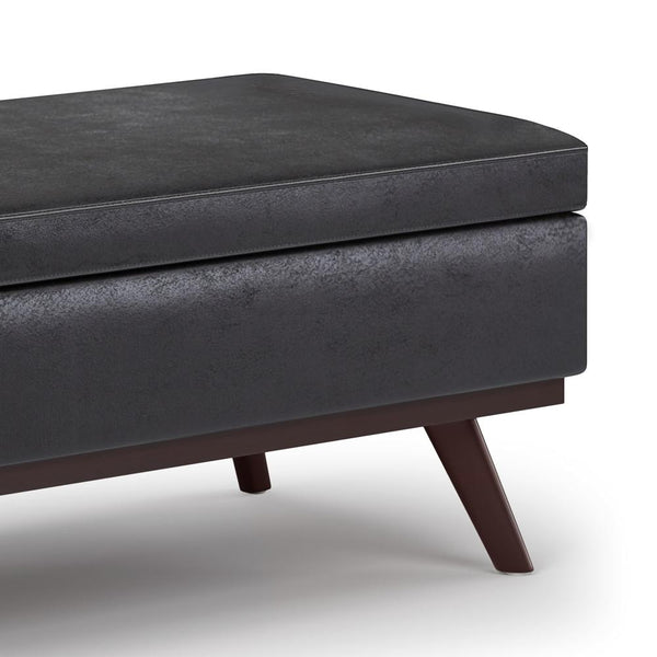 Distressed Black Distressed Vegan Leather | Owen Lift Top Large Coffee Table Storage Ottoman