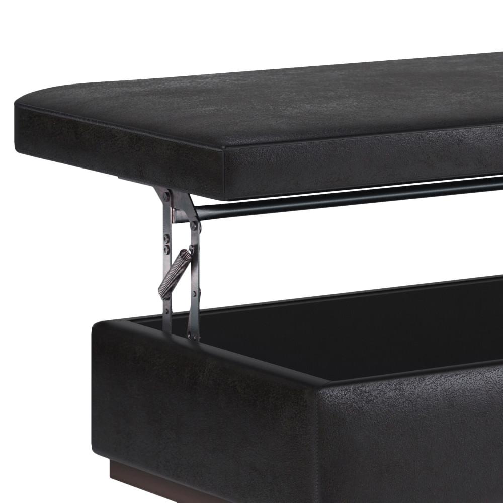 Distressed Black Distressed Vegan Leather | Owen Lift Top Large Coffee Table Storage Ottoman