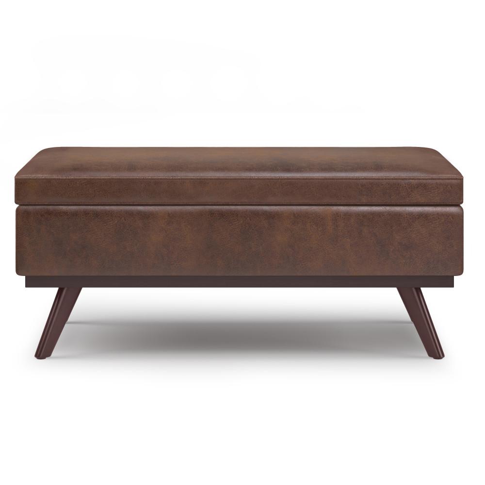 Distressed Chestnut Brown Distressed Vegan Leather | Owen Lift Top Large Coffee Table Storage Ottoman