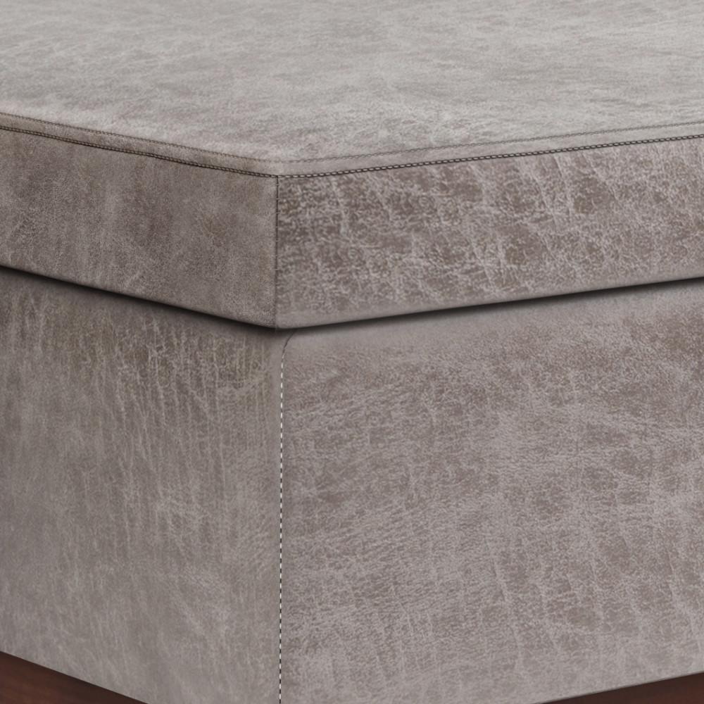 Distressed Grey Distressed Vegan Leather | Owen Lift Top Large Coffee Table Storage Ottoman