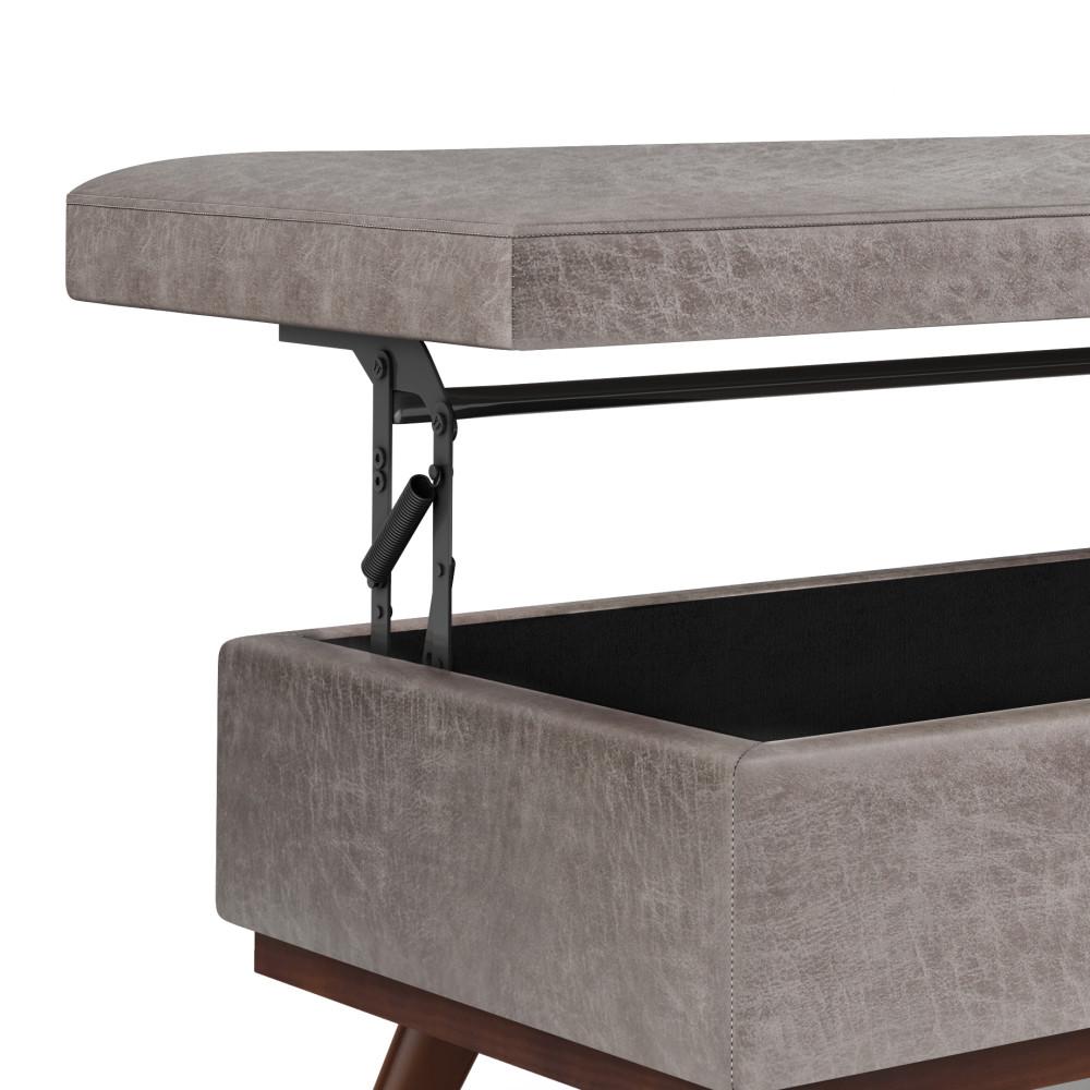 Distressed Grey Distressed Vegan Leather | Owen Lift Top Large Coffee Table Storage Ottoman