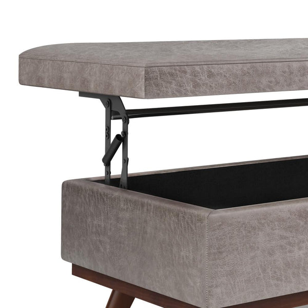 Distressed Grey Distressed Vegan Leather | Owen Lift Top Large Coffee Table Storage Ottoman