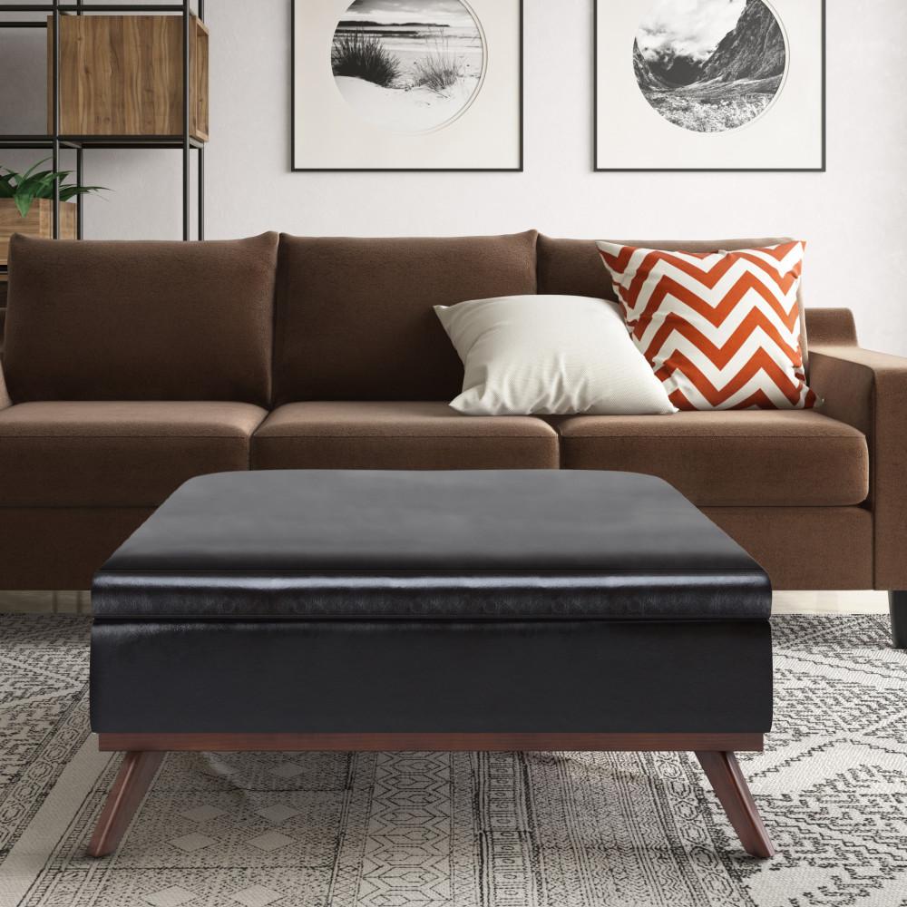 Tanners Brown Vegan Leather | Owen Coffee Table Ottoman with Storage