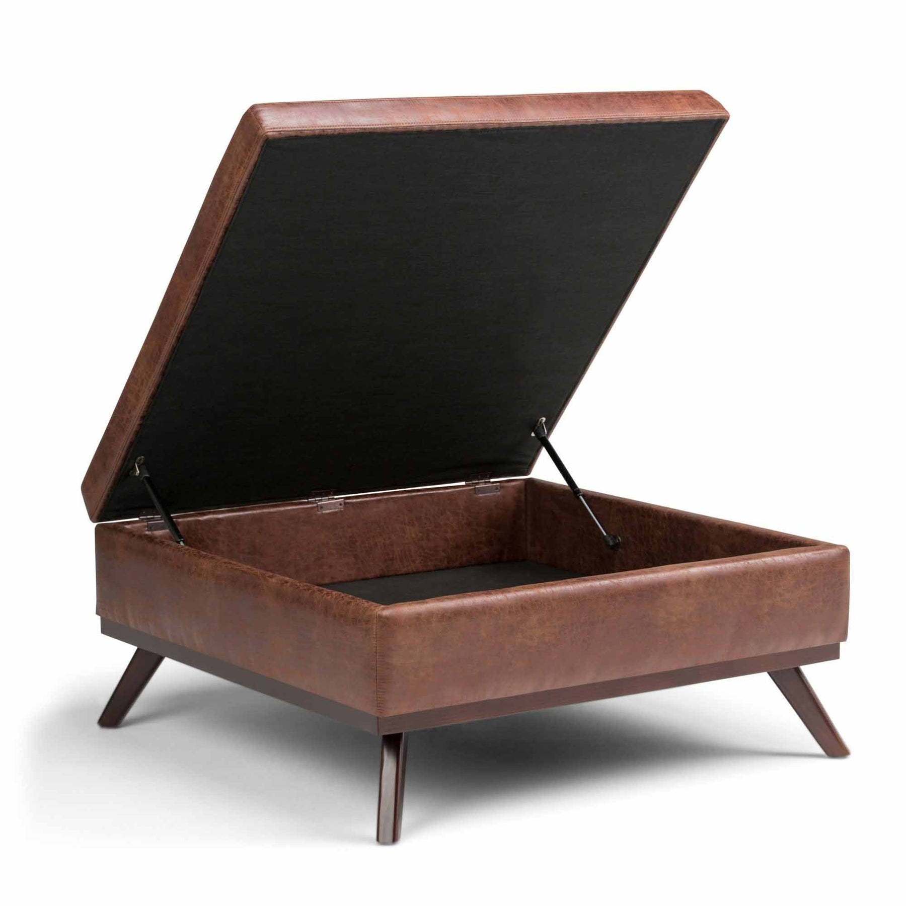 Distressed Saddle Brown Distressed Vegan Leather | Owen Coffee Table Ottoman with Storage