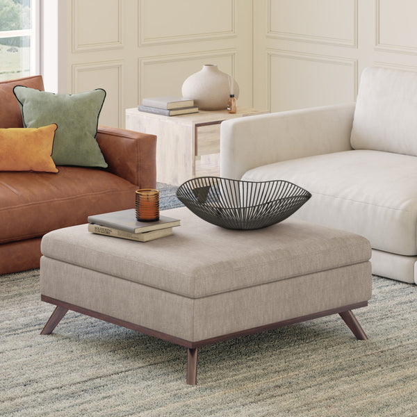Natural Linen Style Fabric | Owen Coffee Table Ottoman with Storage