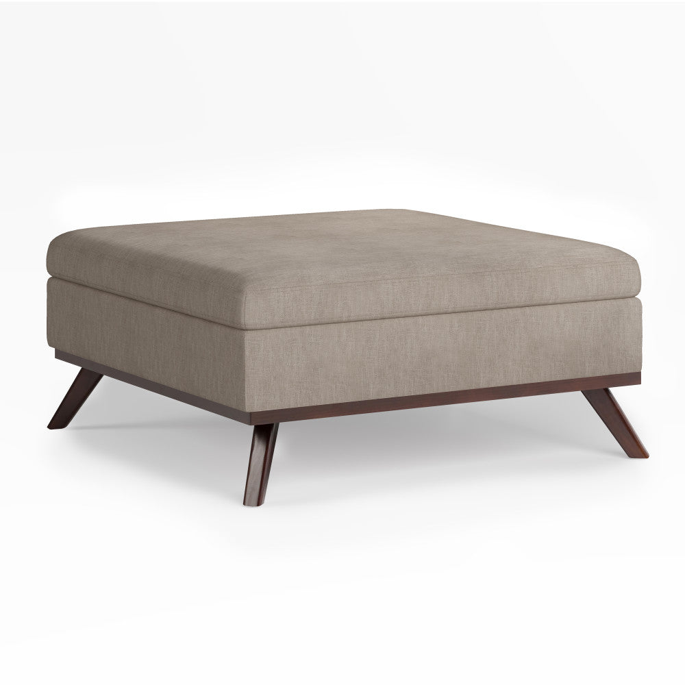 Natural Linen Style Fabric | Owen Coffee Table Ottoman with Storage