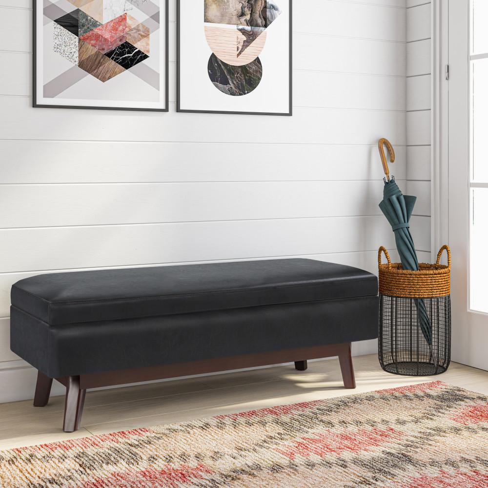 Midnight Black Vegan Leather | Owen Rectangular Storage Ottoman