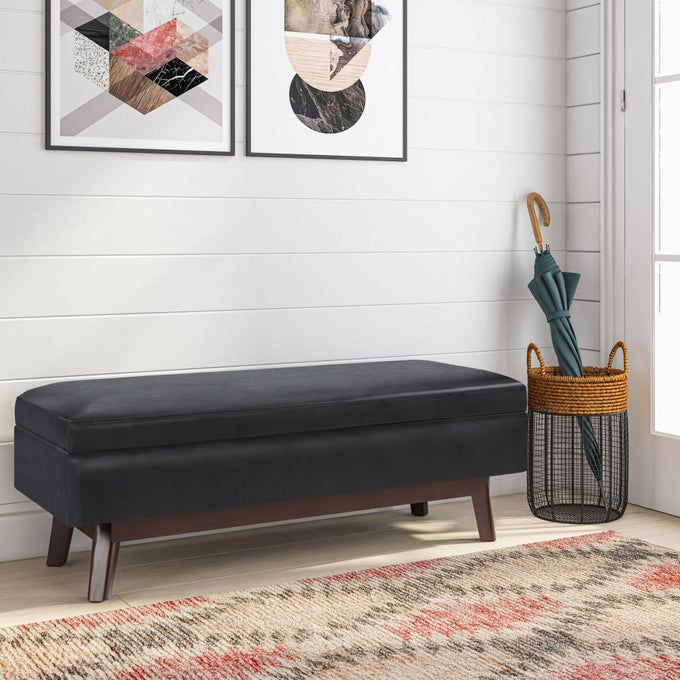 Midnight Black Vegan Leather | Owen Rectangular Storage Ottoman