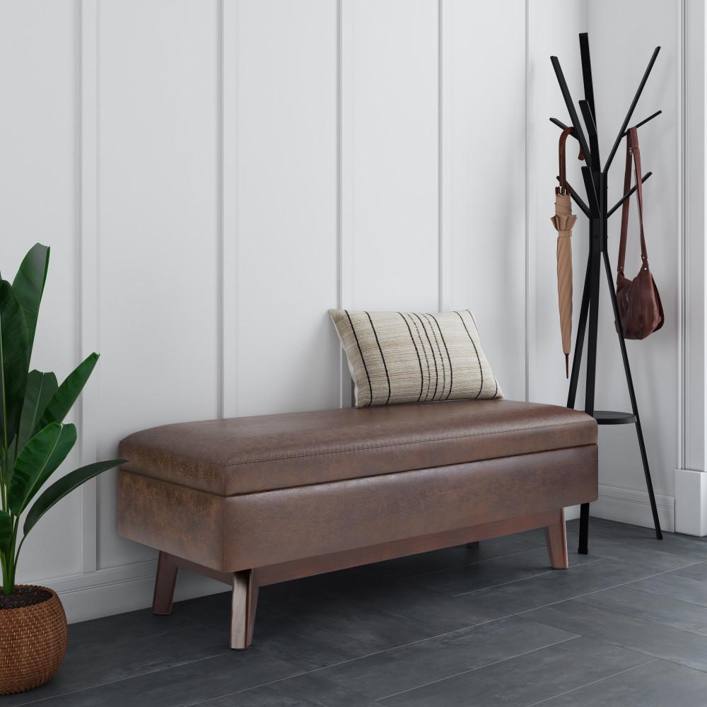 Distressed Chestnut Brown Distressed Vegan Leather | Owen Rectangular Storage Ottoman