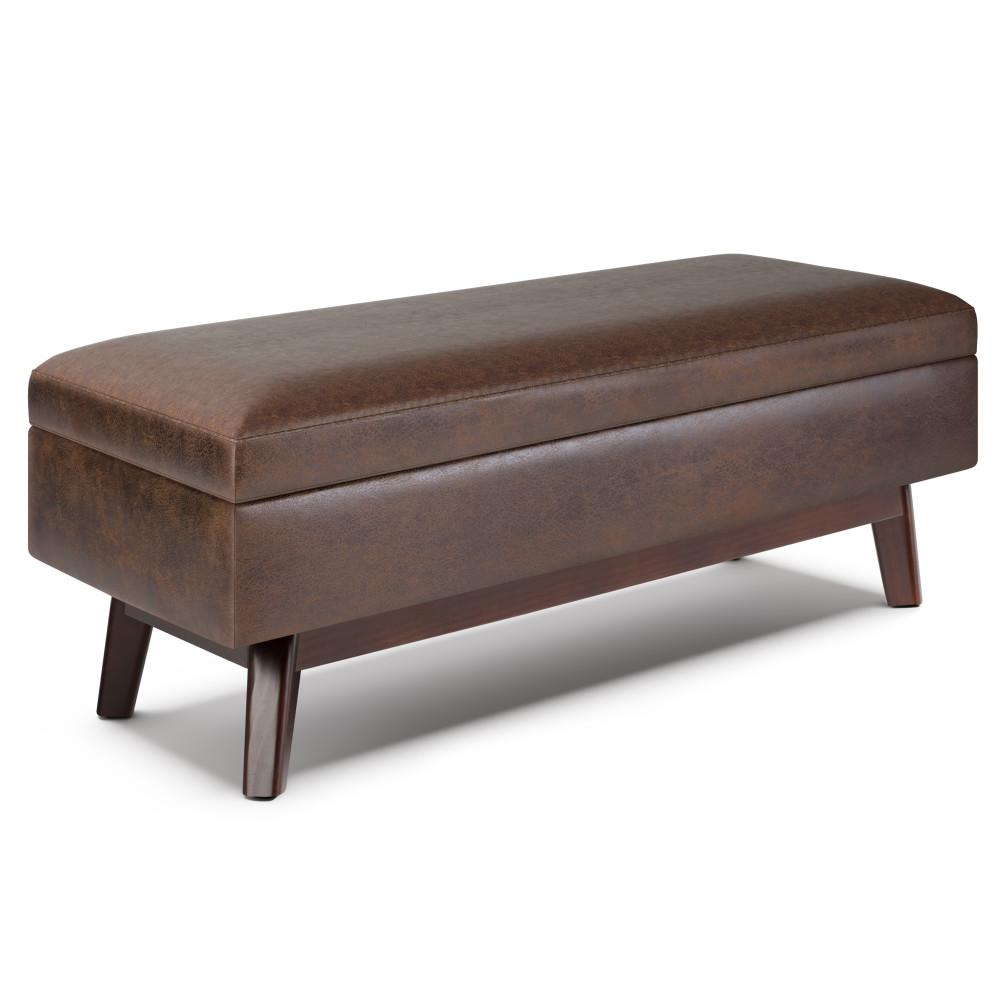 Distressed Chestnut Brown Distressed Vegan Leather | Owen Rectangular Storage Ottoman