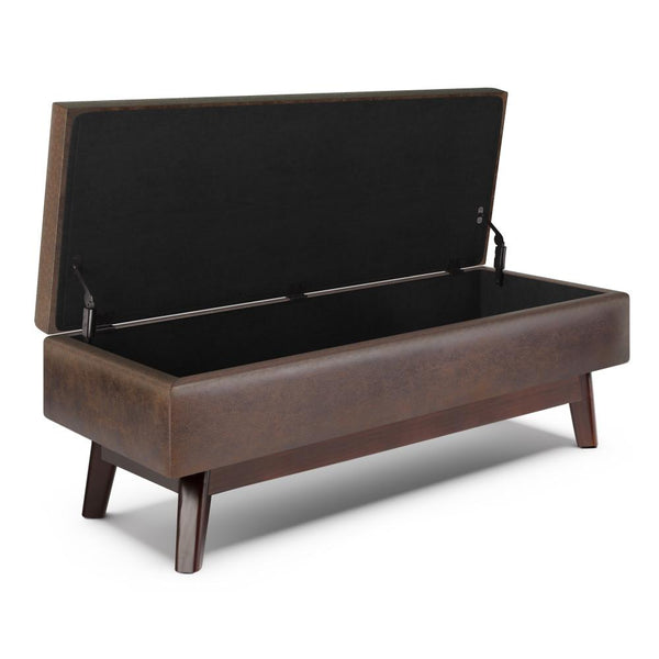 Distressed Chestnut Brown Distressed Vegan Leather | Owen Rectangular Storage Ottoman