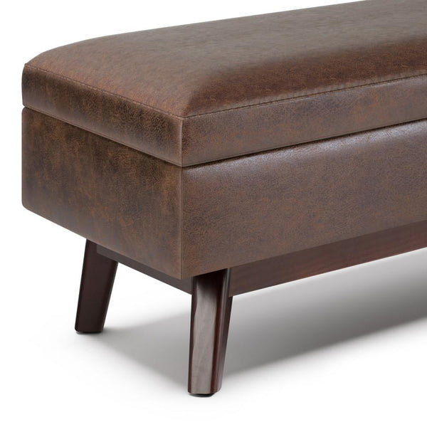 Distressed Chestnut Brown Distressed Vegan Leather | Owen Rectangular Storage Ottoman