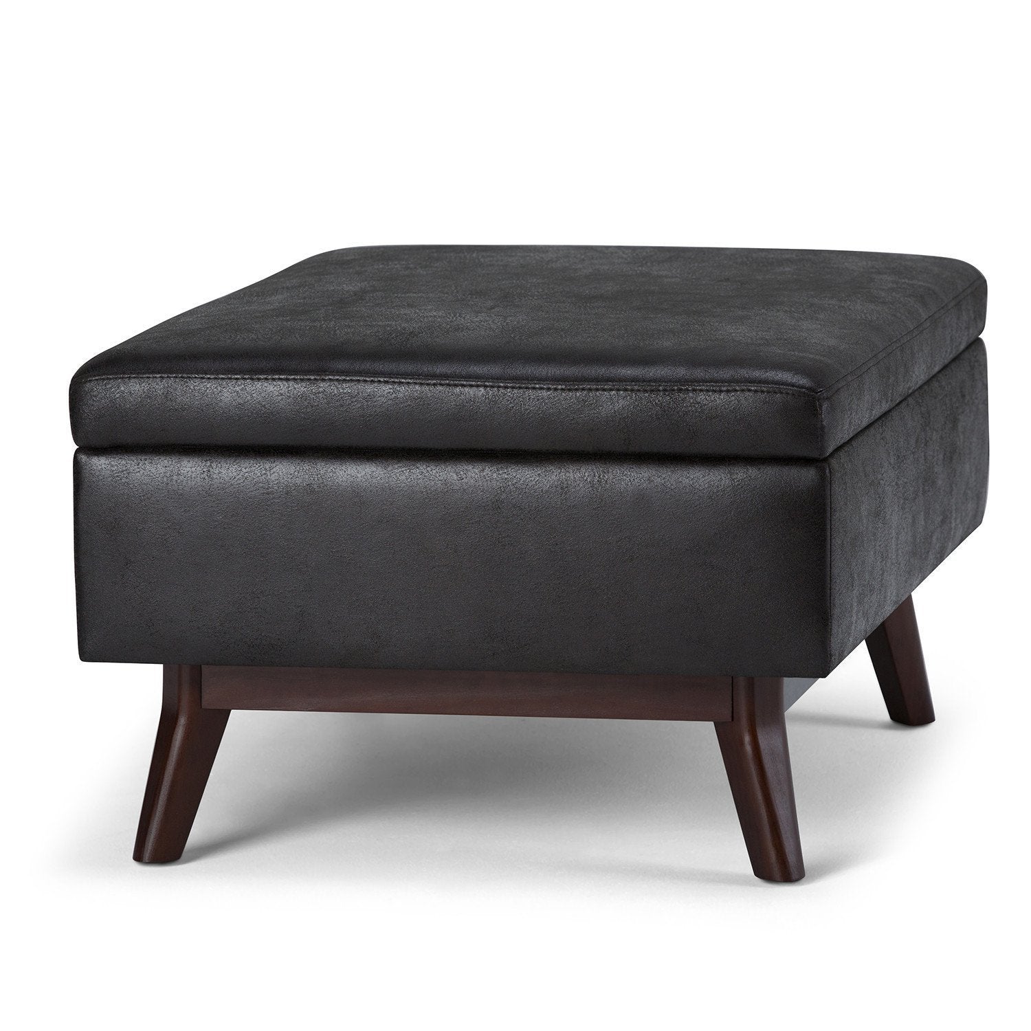 Distressed Black Distressed Vegan Leather | Owen Coffee Table Ottoman with Storage