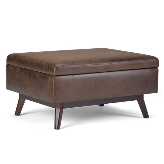 Distressed Chestnut Brown Distressed Vegan Leather | Owen Coffee Table Ottoman with Storage