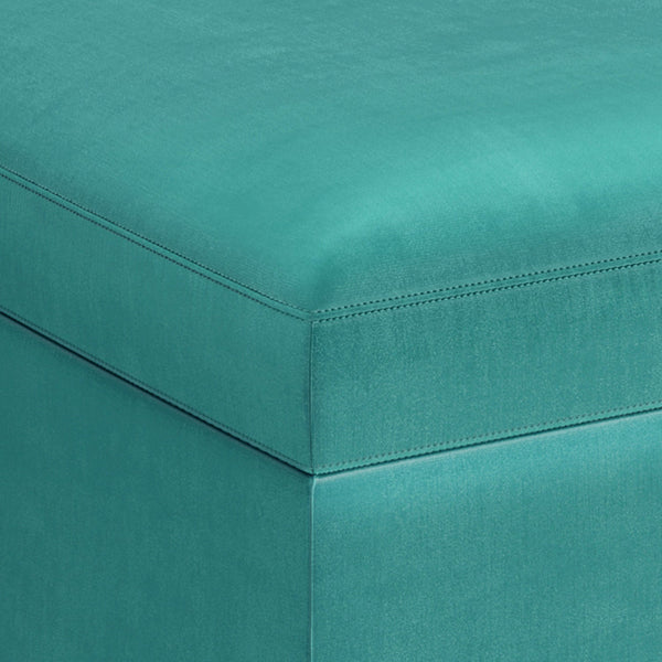 Aqua Blue Velvet Fabric | Owen Small Rectangular Storage Ottoman