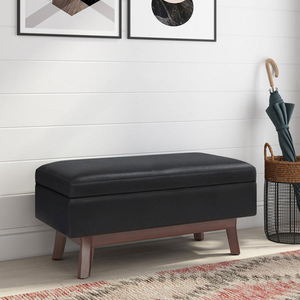 Midnight Black Vegan Leather | Owen Small Rectangular Storage Ottoman