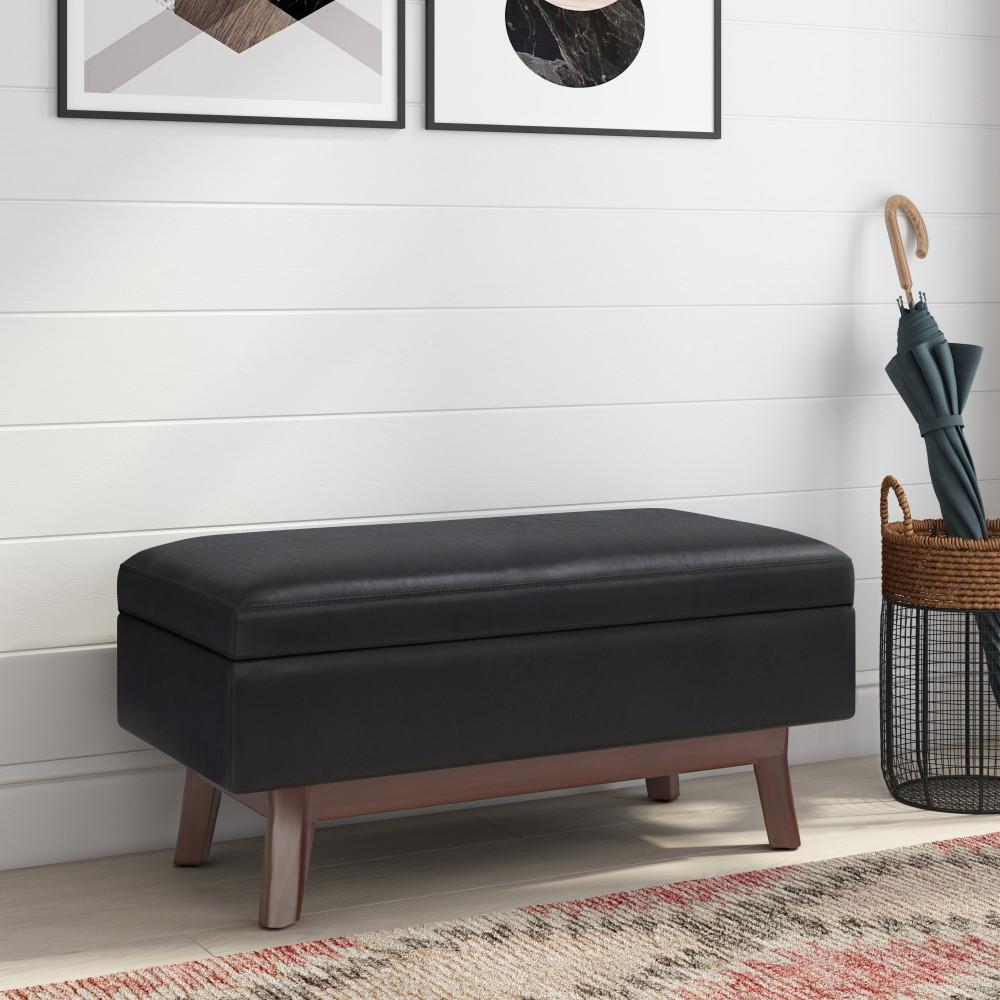 Midnight Black Vegan Leather | Owen Small Rectangular Storage Ottoman