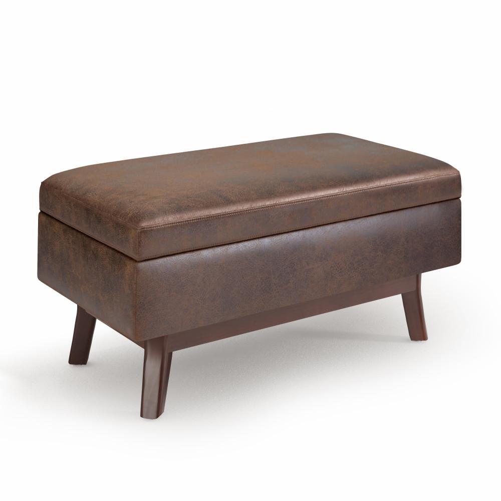 Distressed Chestnut Brown Distressed Vegan Leather | Owen Small Rectangular Storage Ottoman