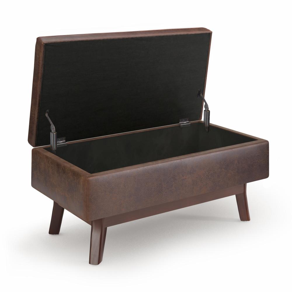 Distressed Chestnut Brown Distressed Vegan Leather | Owen Small Rectangular Storage Ottoman