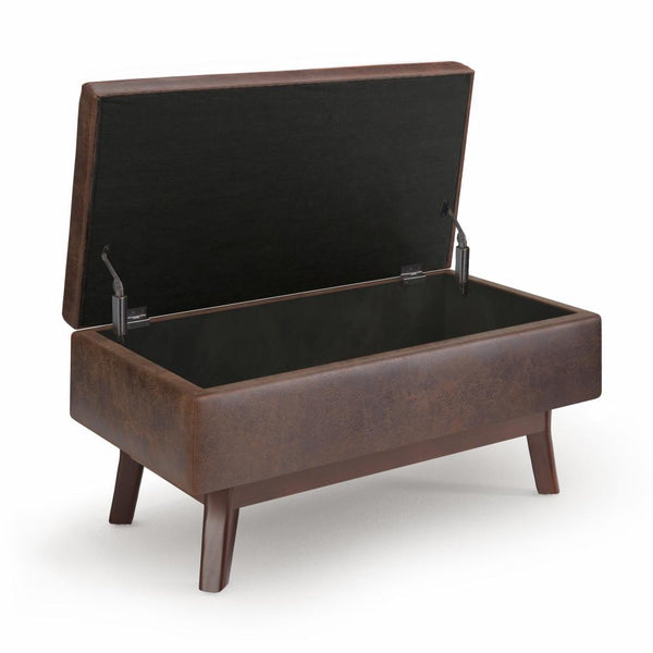 Distressed Chestnut Brown Distressed Vegan Leather | Owen Small Rectangular Storage Ottoman