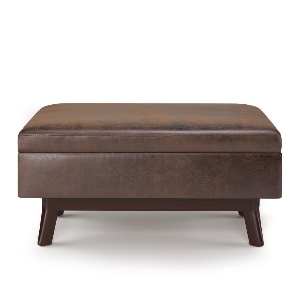 Distressed Chestnut Brown Distressed Vegan Leather | Owen Small Rectangular Storage Ottoman