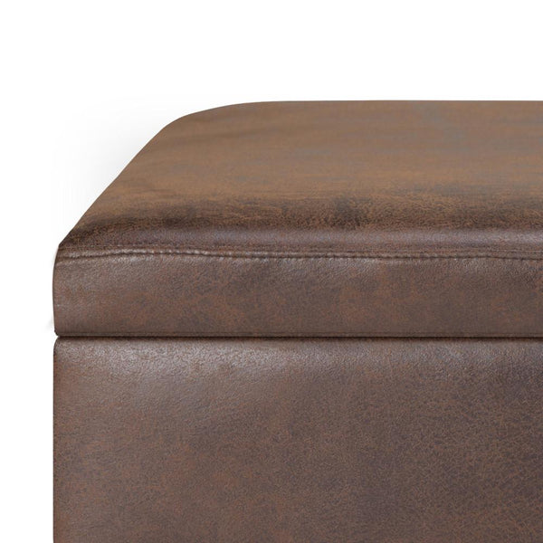 Distressed Chestnut Brown Distressed Vegan Leather | Owen Small Rectangular Storage Ottoman