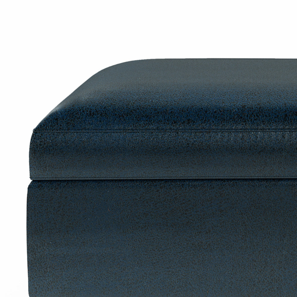 Distressed Dark Blue Distressed Vegan Leather | Owen Small Rectangular Storage Ottoman