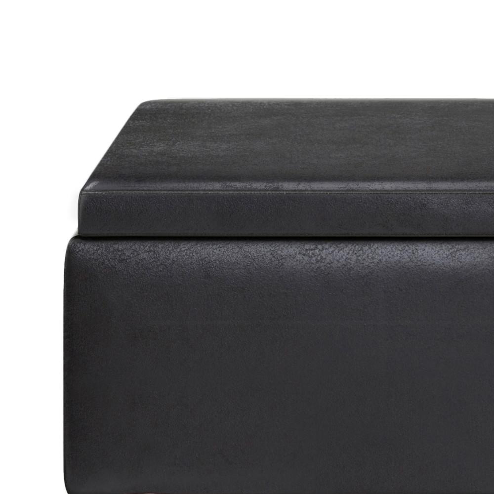 Distressed Black Distressed Vegan Leather | Owen Tray Top Small Coffee Table Storage Ottoman