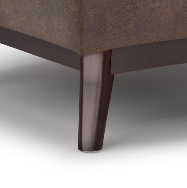 Distressed Chestnut Brown Distressed Vegan Leather | Owen Tray Top Small Coffee Table Storage Ottoman