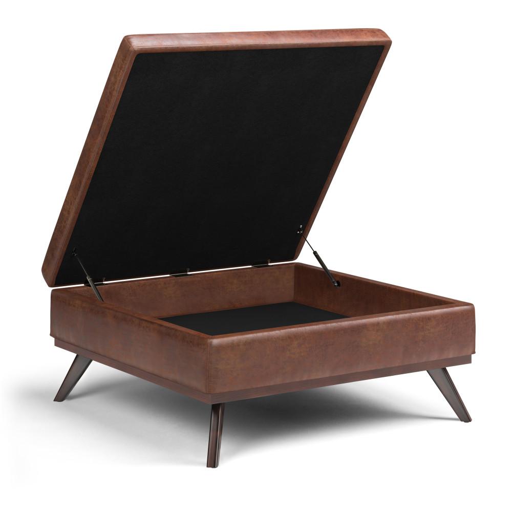 Distressed Saddle Brown Distressed Vegan Leather | Owen XL Square Storage Ottoman