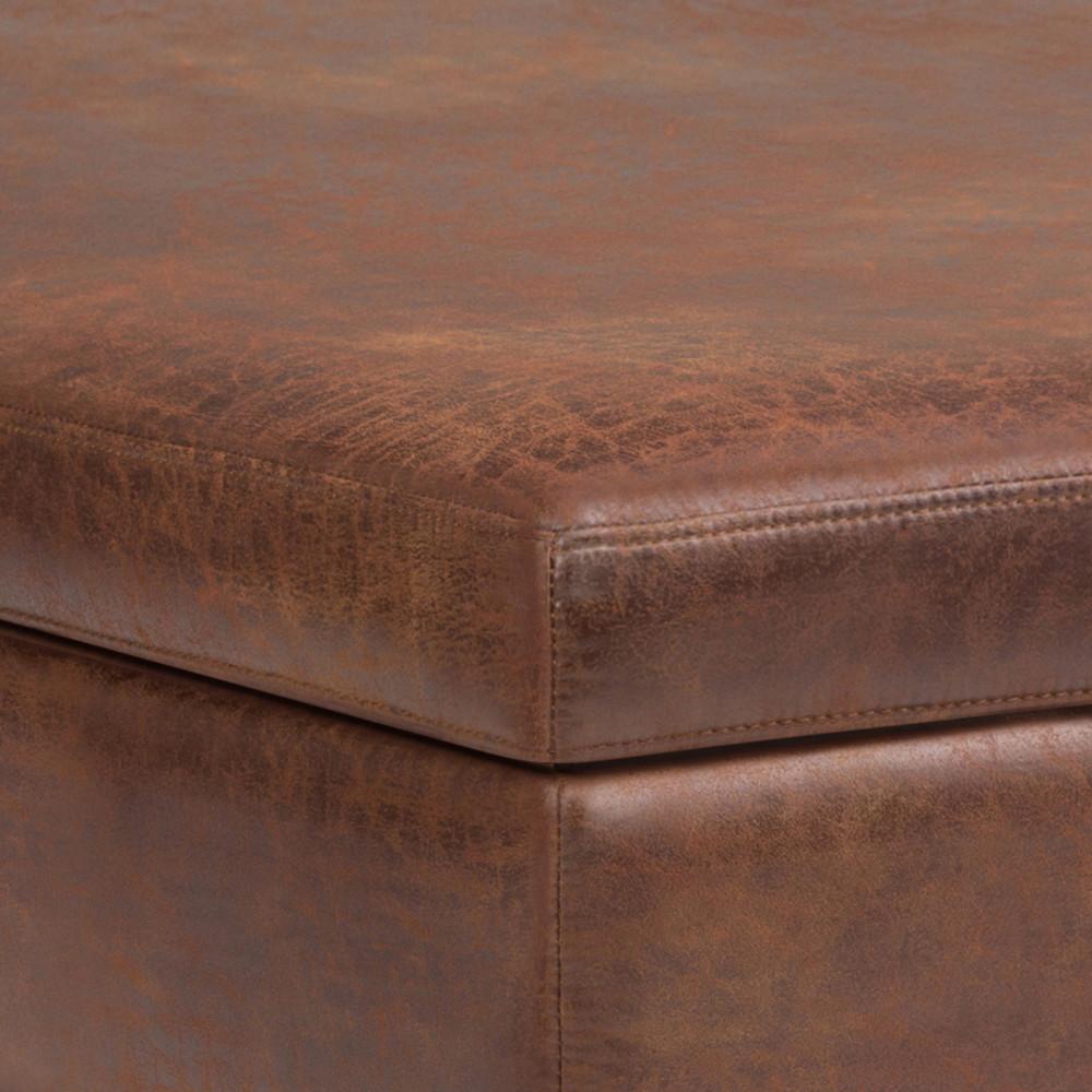 Distressed Saddle Brown Distressed Vegan Leather | Owen XL Square Storage Ottoman