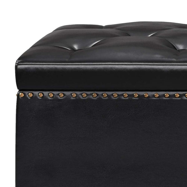 Midnight Black Vegan Leather| Heatherton Storage Ottoman