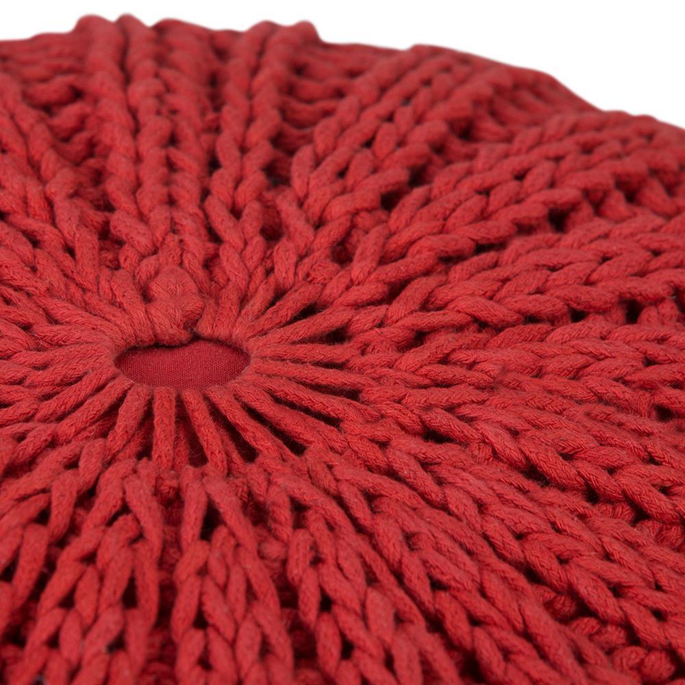 Candy Red | Shelby Hand Knit Round Pouf