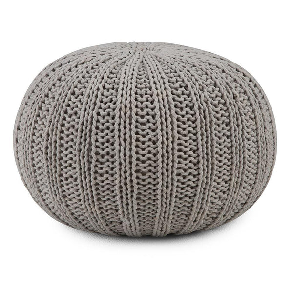 Dove Grey | Shelby Hand Knit Round Pouf