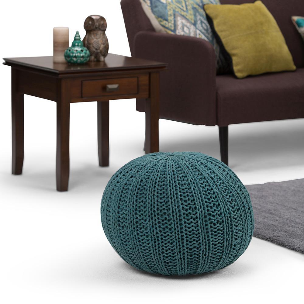 Teal | Shelby Hand Knit Round Pouf