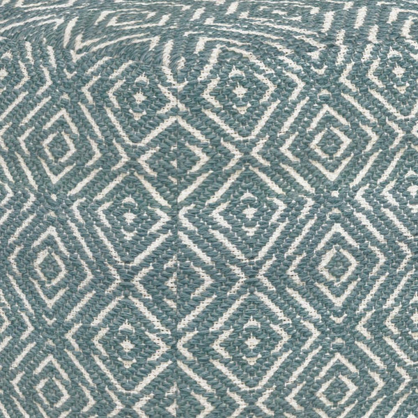 Patterned Teal and Natural | Graham Square Pouf