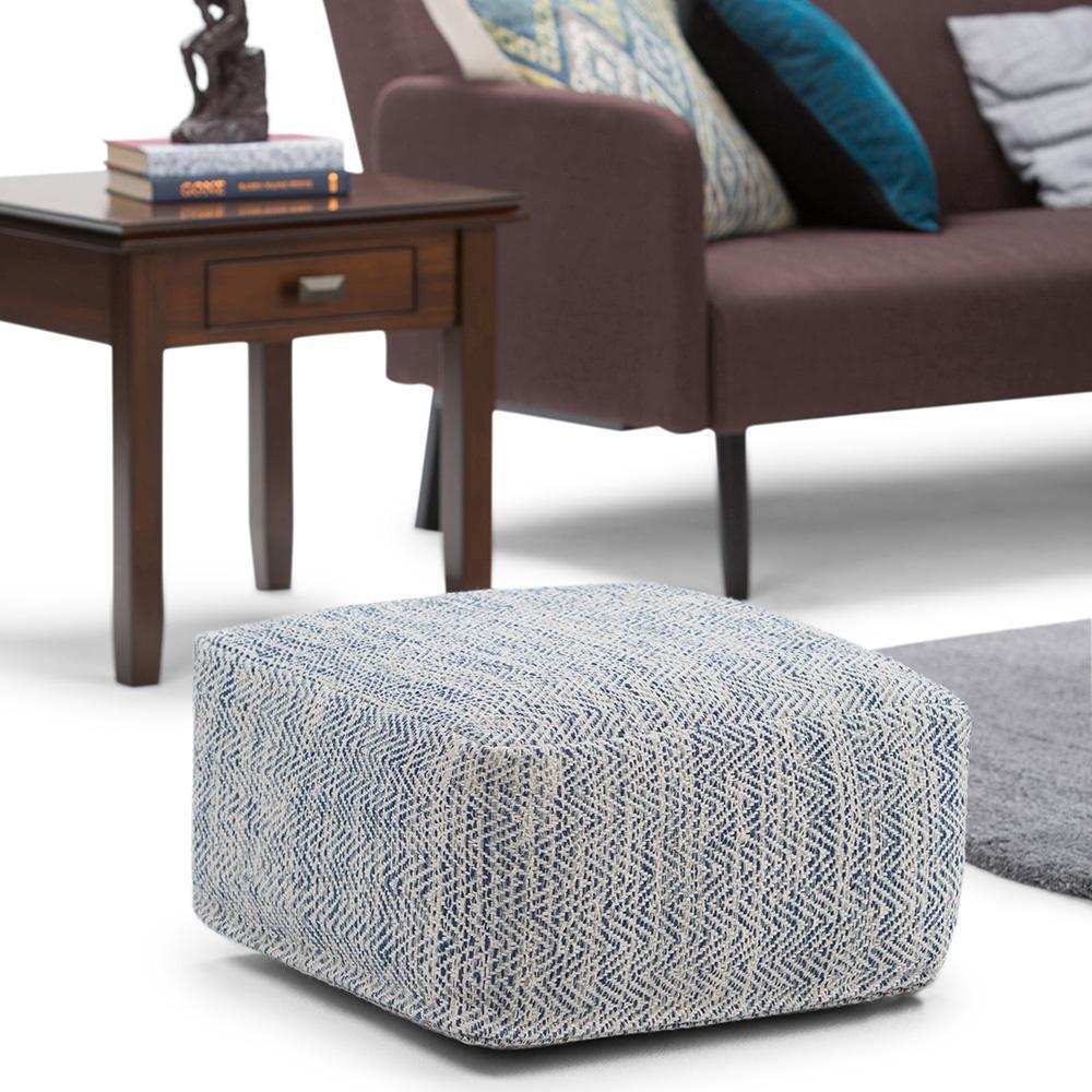 Patterned Denim Melange | Nate Patterned Square Pouf