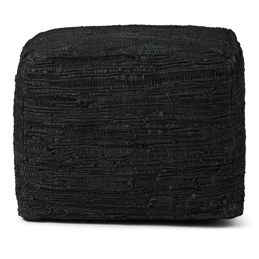 Black | Fredrik Woven Leather Square Pouf