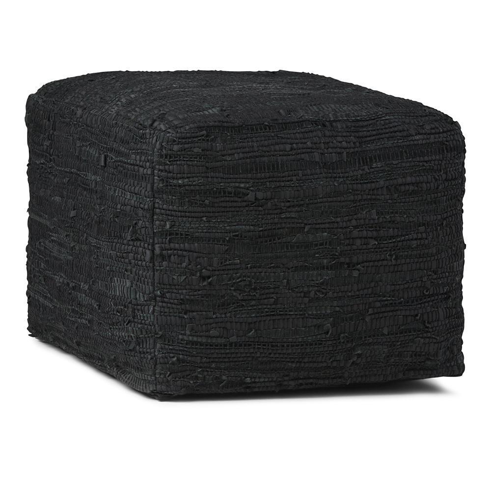 Black | Fredrik Woven Leather Square Pouf